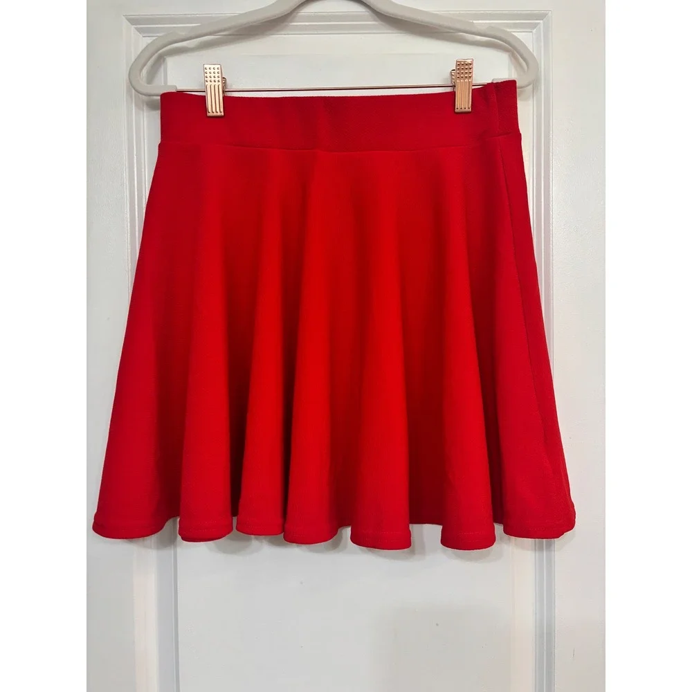 Red Textured Skater Skirt High Waisted Flared Mini Skirt Size Large